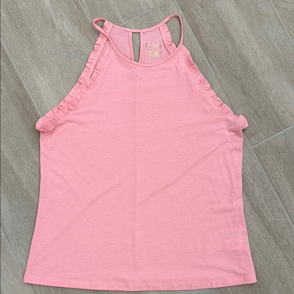 Pink Sleeveless Ruffle Top